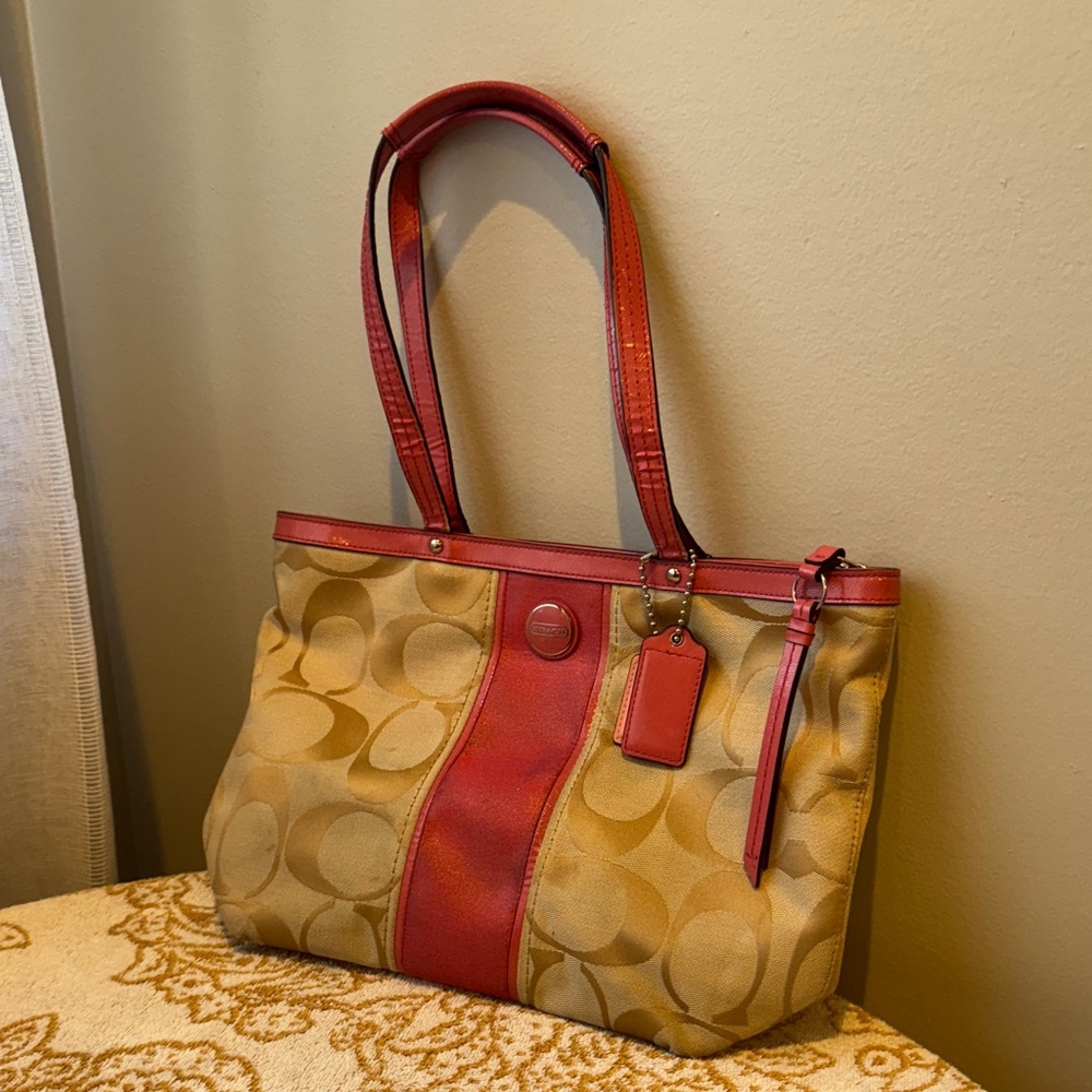 Coach Pink and Tan Logo Bag